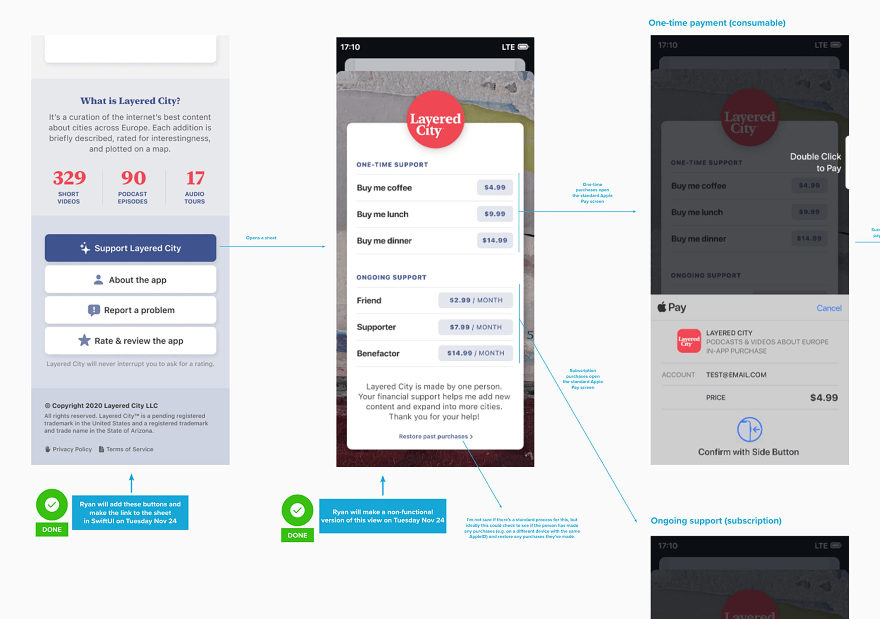 Layered City in-app purchase flow